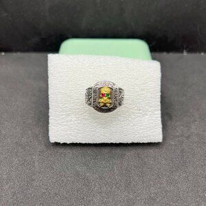 Gold Skull Silver Ring - Size 8.25